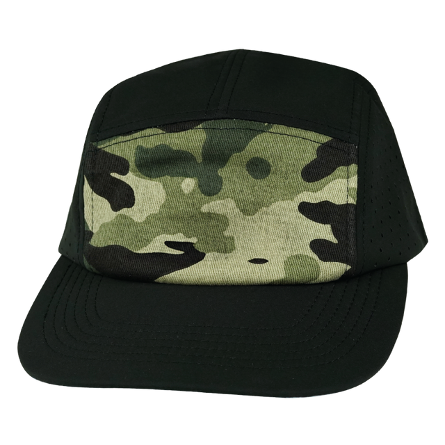 Blank - 5 Panel - Sporty - Unstructured - Black / Green Camo (Unisex) - Laser Mesh