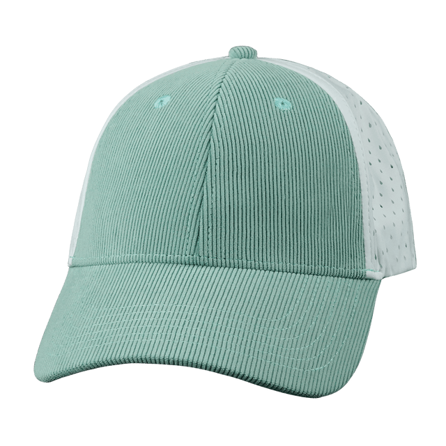 Blank - 6 Panel - Shallow Fit - Pony Tail - Corduroy - Mint / White (Unisex) - Laser Mesh
