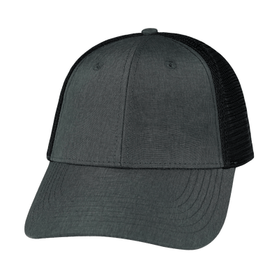 Blank 6 Panel hat — Shallow Fit, Slate Gray / Black, Soft Trucker Mesh