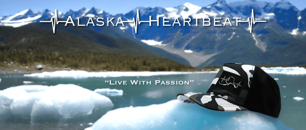 Alaska-themed promotional banner from The Heartbeat Brand, highlighting nature-inspired visuals
