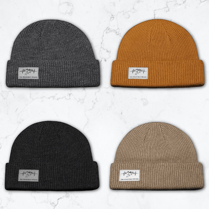 Square image featuring The Heartbeat Brand's beanie collection, showcasing cozy and stylish designs