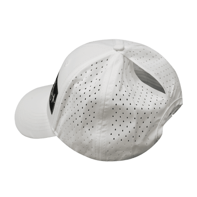 Blank, 6 Panel, Shallow Fit, Pony Tail, White (Unisex)- Laser Mesh, back view