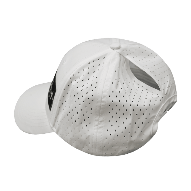 Blank - 6 Panel - Shallow Fit - Pony Tail - White (Unisex)- Laser Mesh