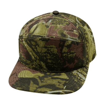 Blank 7 Panel hat — Green Tree Camo, Fabric Back