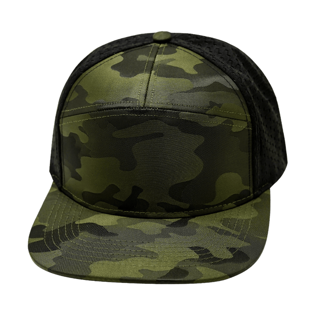 Blank - 7 Panel - Green Camo / Black (Unisex) - Laser Mesh
