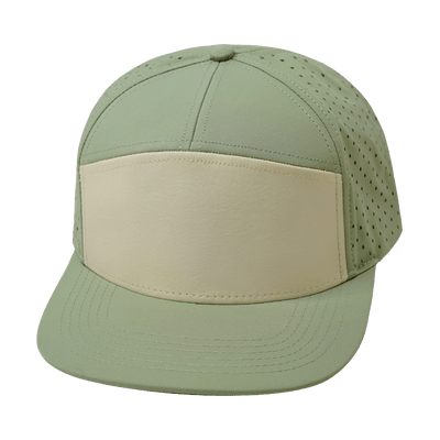 Blank 7 Panel hat — Sage / Cream, Laser Mesh