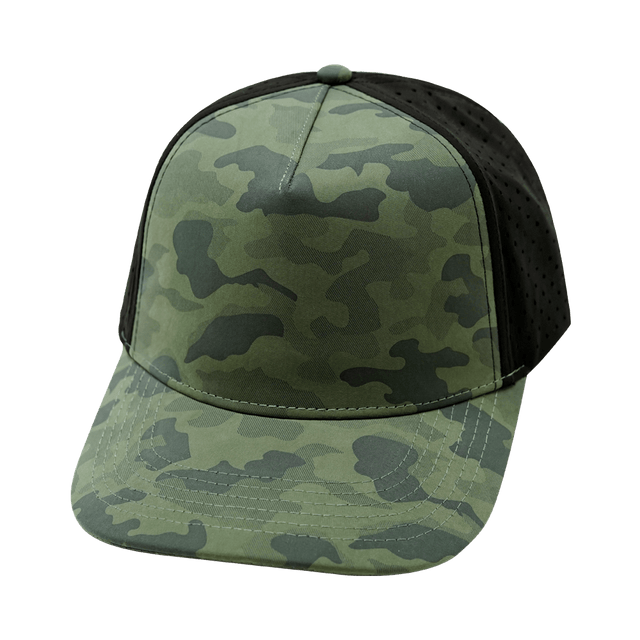 Blank - 5 Panel - Structured - Teal Camo / Black (Unisex) - Laser Mesh