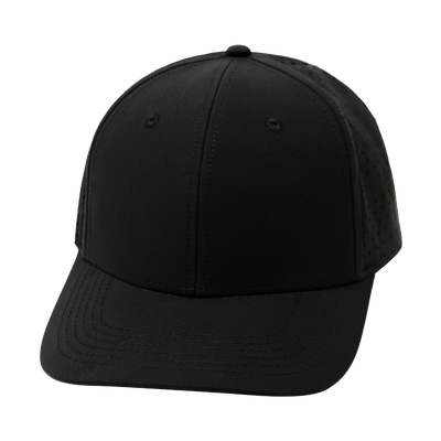 Blank 6 Panel hat — Black, Laser Mesh