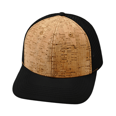 Blank 6 Panel hat — Cork, Textured Black, Trucker Mesh
