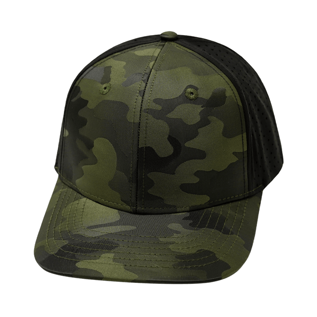 Blank - 6 Panel - Green Camo / Black (Unisex) - Laser Mesh