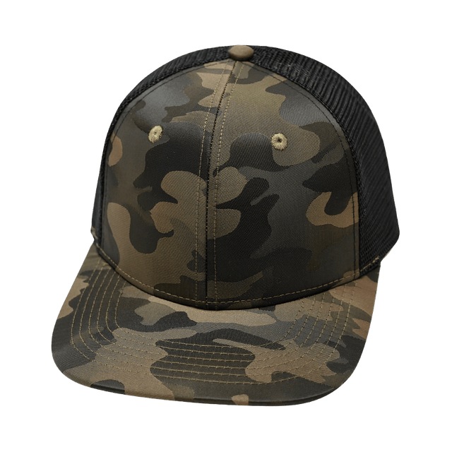 Blank - 6 Panel - Tan Camo / Black (Unisex) - Trucker Mesh