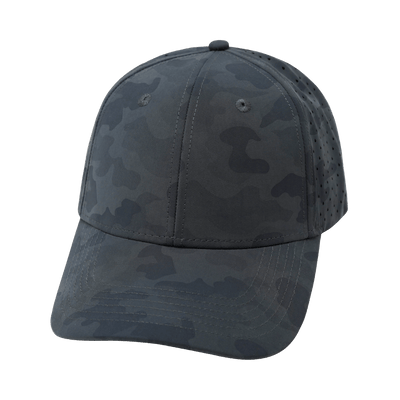 Blank 6 Panel hat — Shallow Fit, Dark Camo, Laser Mesh