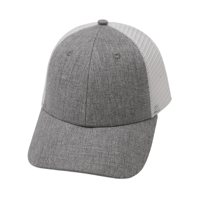 Blank 6 Panel hat — Shallow Fit, Gray / White Trucker Mesh
