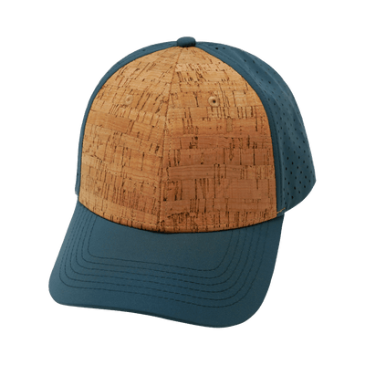 Blank 6 Panel hat — Shallow Fit, Cork, Teal, Laser Mesh
