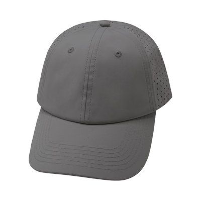 Blank 6 Panel hat — Unstructured, Relaxed Fit, Pony Tail, Gray, Laser Mesh
