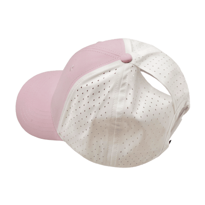 Blank, 6 Panel, Shallow Fit, Pony Tail, Light Pink / White (Unisex), Laser Mesh, back view