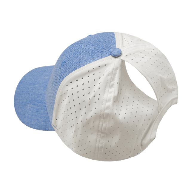 Blank - 6 Panel - Shallow Fit - Pony Tail - Light Blue / White (Unisex) - Laser Mesh