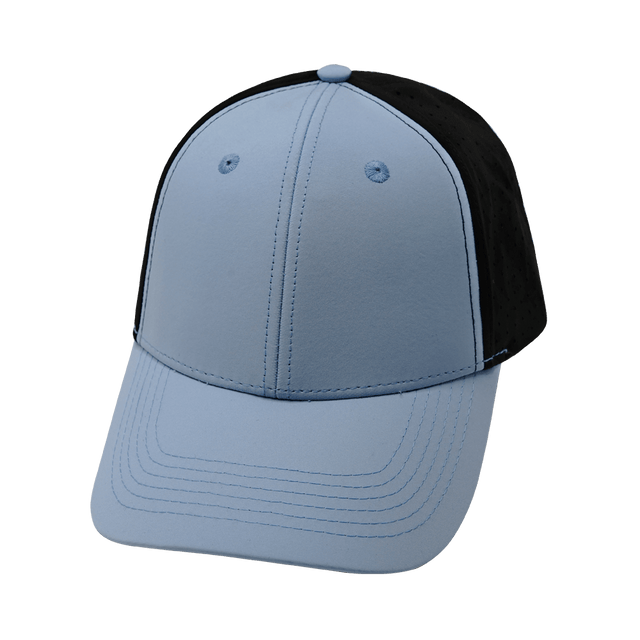 Blank - 6 Panel - Shallow Fit - Pony Tail - Baby Blue / Black (Unisex) - Laser Mesh
