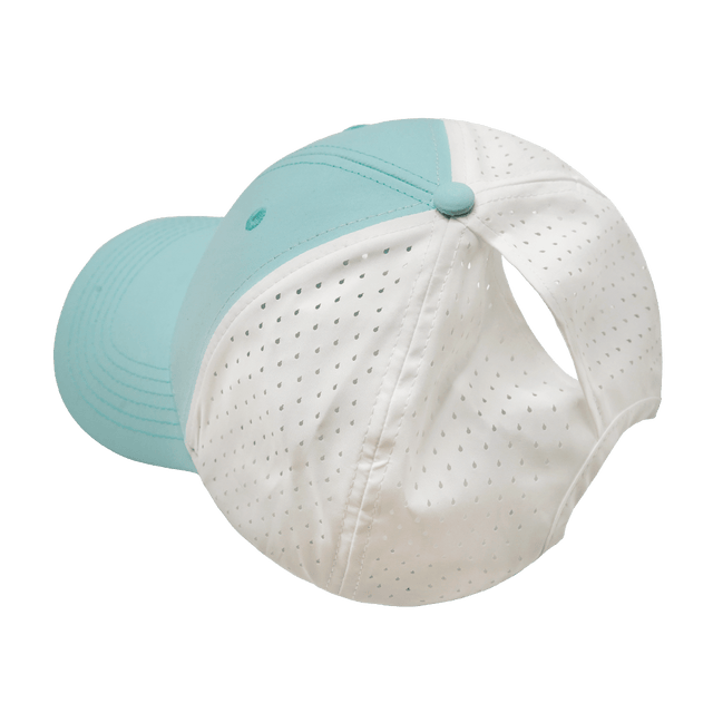 Blank - 6 Panel - Shallow Fit - Pony Tail - Mint Green / White (Unisex) - Laser Mesh