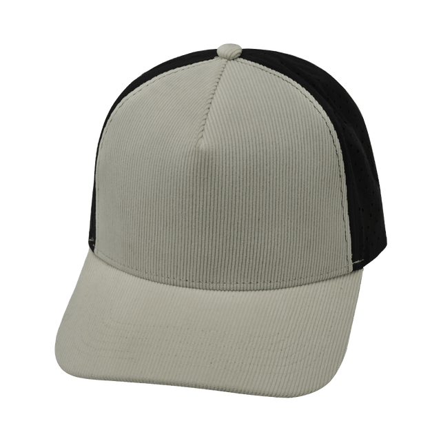 Blank - 5 Panel - Structured - Corduroy - Cream / Black (Unisex) - Laser Mesh