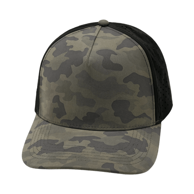 Blank - 5 Panel - Structured - Charcoal Camo / Black (Unisex) - Laser Mesh