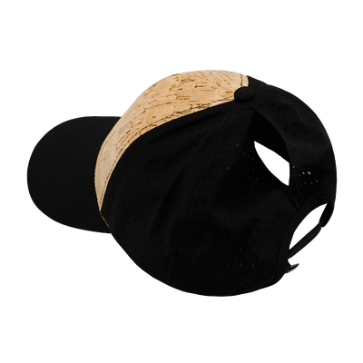 Blank, 6 Panel, Shallow Fit, Pony Tail, Cork, Black (Single · Unisex), Laser Mesh, back view