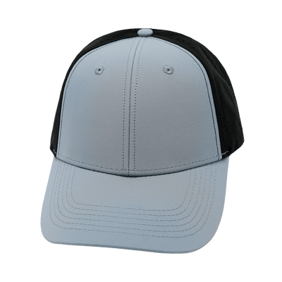 Blank 6 Panel hat — Shallow Fit, Pony Tail, Gray Blue / Black, Laser Mesh