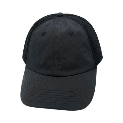 Blank 6 Panel hat — Unstructured, Charcoal Black / Black, Laser Mesh
