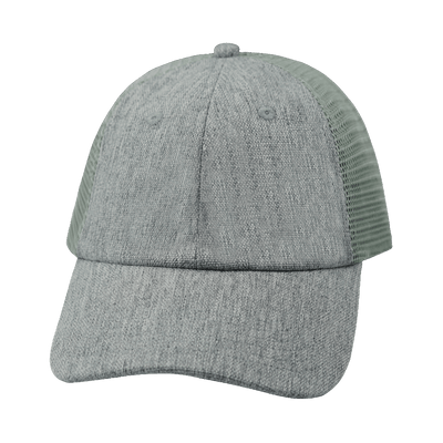 Blank 6 Panel hat — Unstructured, Relaxed Fit, Gray Hemp / Gray, Soft Trucker Mesh