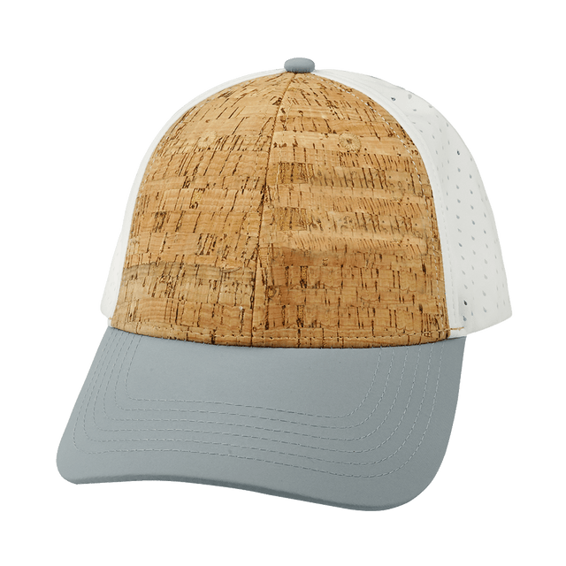 Blank - 6 Panel - Shallow Fit - Pony Tail - Cork - Gray / White (Unisex) - Laser Mesh