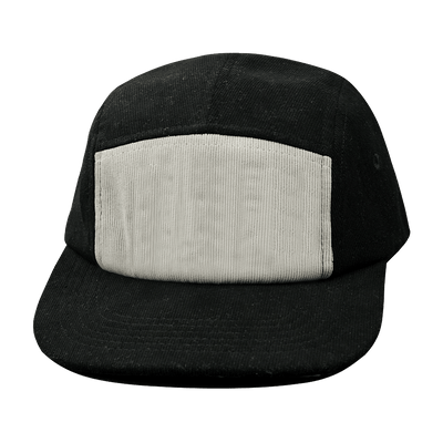 Blank 5 Panel hat — Unstructured, Corduroy, Black / Gray, Laser Mesh