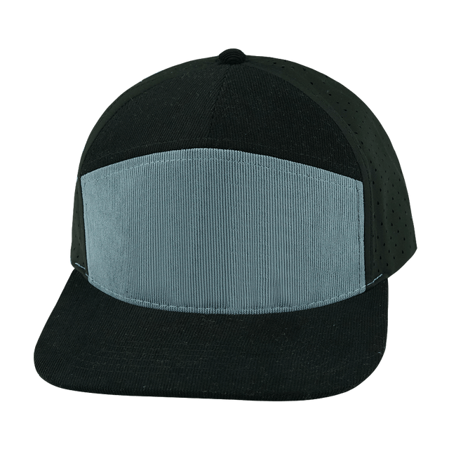 Blank - 7 Panel - Corduroy - Black / Gray Blue (Unisex) - Laser Mesh