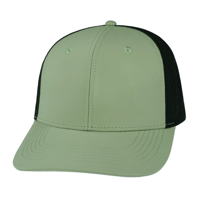 Blank 6 Panel hat — Sage / Black, Laser Mesh