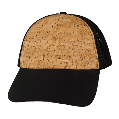 Blank 6 Panel hat — Unstructured, Cork, Black Soft Trucker Mesh