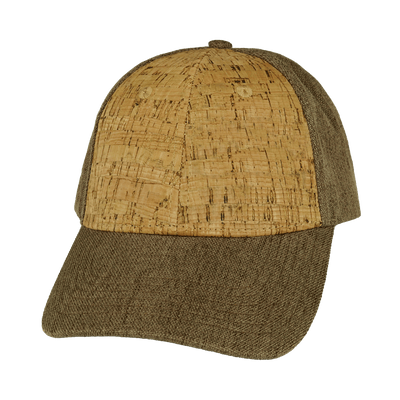 Blank 6 Panel hat — Shallow Fit, Cork, Light Brown Hemp, Fabric Back