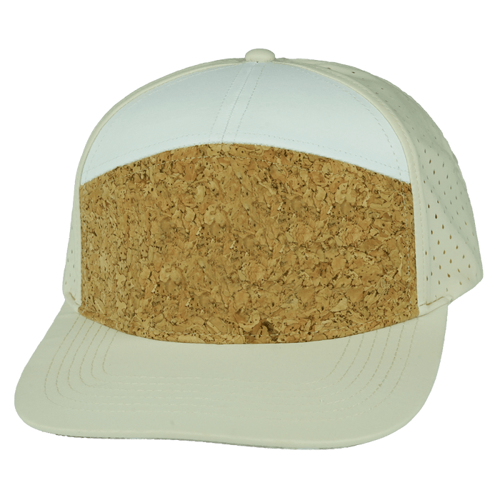 Blank 7 Panel hat — Cork, Cream / White, Laser Mesh
