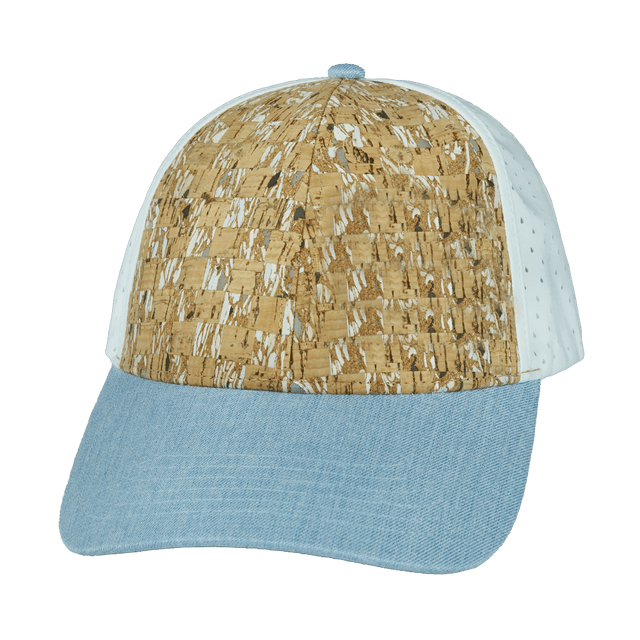 Blank - 6 Panel - Shallow Fit - Pony Tail - Cork - Baby Blue / White (Unisex) - Laser Mesh
