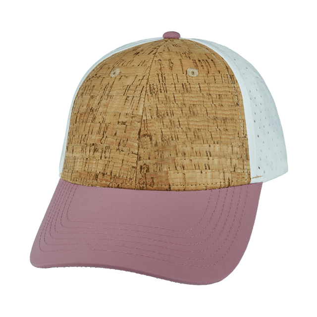 Blank - 6 Panel - Shallow Fit - Pony Tail - Cork - Dusty Pink / White (Unisex) - Laser Mesh