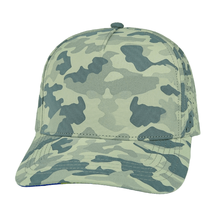 Blank 5 Panel hat — Structured, Soft Gray Camo, Laser Mesh