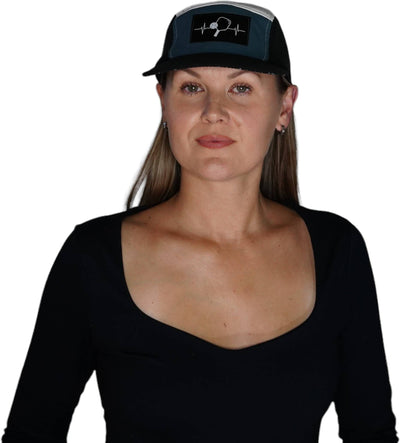 Pickleball Hat, 5 Panel Hat, Strapback, Blacck, Slate Green, White, Mens Hat, Womens Hat, Woman In Hat Picture