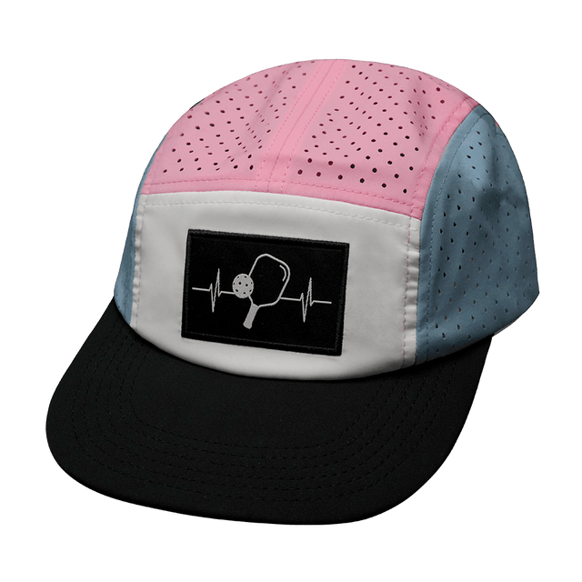 Pickleball Hat, 5 Panel Hat, Strapback, Black, White, Pink, Light Blue, Mens Hat, Womens Hat, Front Picture