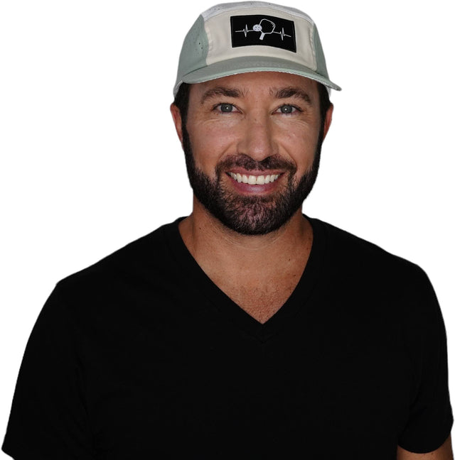 Pickleball Hat, 5 Panel Hat, Strapback, Sage, Cream, White, Mens Hat, Womens Hat, Man In Hat Picture