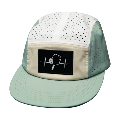 Pickleball Hat, 5 Panel Hat, Strapback, Sage, Cream, White, Mens Hat, Womens Hat, Front Picture