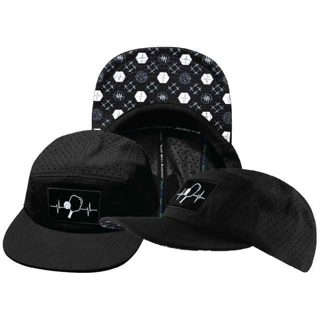 Pickleball Hat, 5 Panel Hat, Strapback, Black, Mens Hat, Womens Hat, Main Side Picture