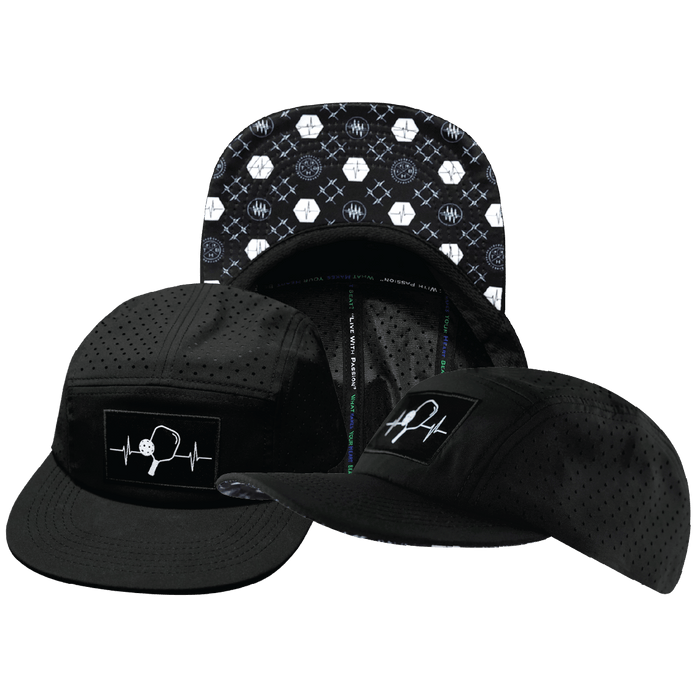 Pickleball Hat — 5 Panel, Black, Laser Mesh