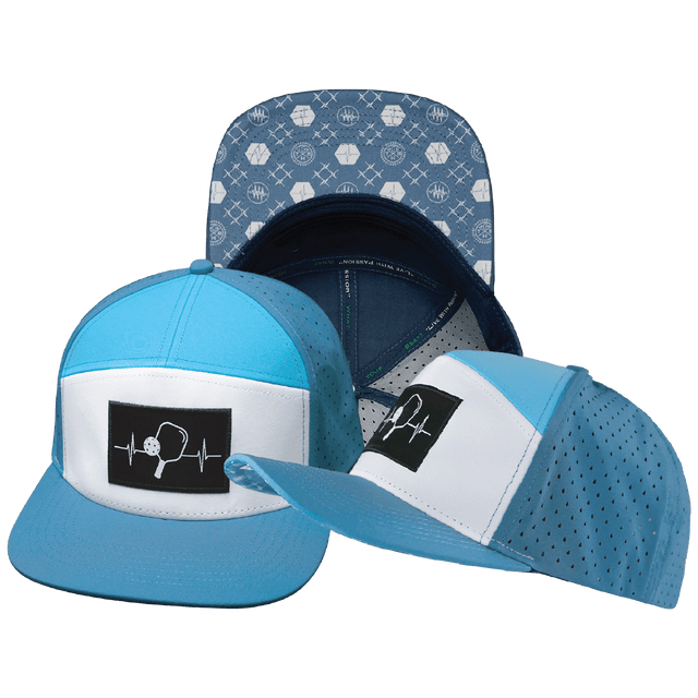Pickleball Hat, Flat Bill, Snapback Hat, Light Blue, White, Aqua, Mens Hat, Womens Hat, Main Picture