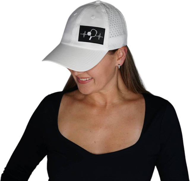Pickleball Hat, Dad Hat, Ponytail, Snapback, White, Mens Hat, Womens Hat, Woman in Hat Picture