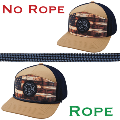 Hat Rope, Black / Blue, Checkered (Hat Not Included), shown without and with the hat rope