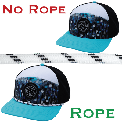 Hat Rope, White / Black, Dash (Hat Not Included), shown without and with the hat rope