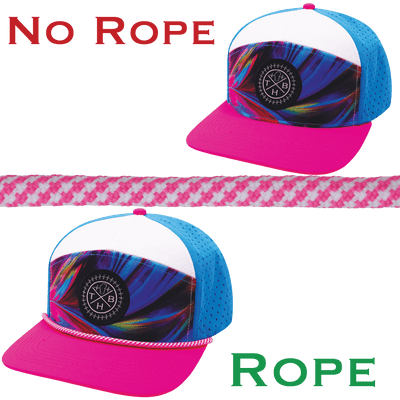 Hat Rope, Neon Pink / White, Pixels (Hat Not Included), shown without and with the hat rope